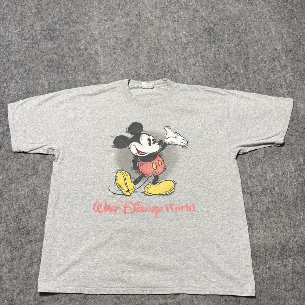 Vtg Distressed Mickey Mouse Shirt XL Gray Painted Thrashed Disney World Y2K